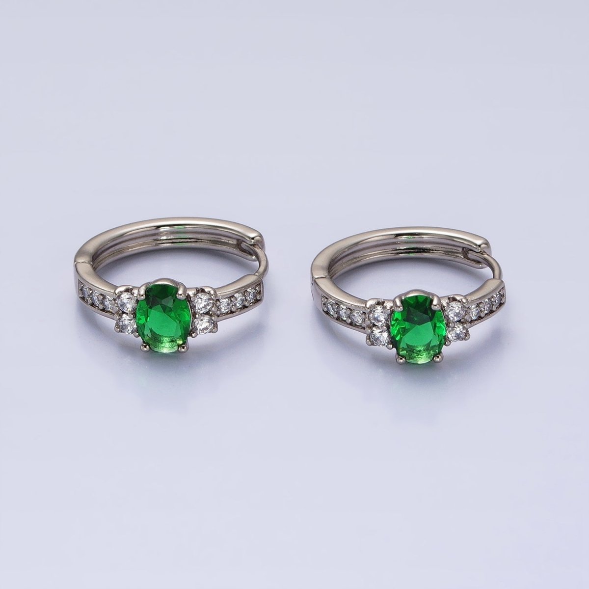 Dainty Silver Huggie Earring Minimalist Clear Blue Red Green CZ Stone Hoop Earring AB788 AB789 AB790 AB791 - DLUXCA