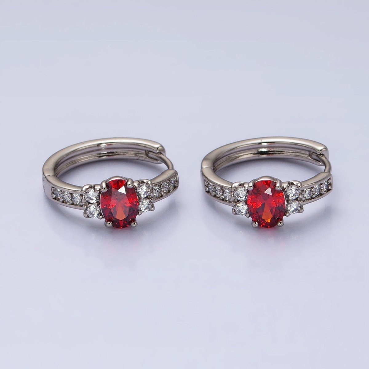 Dainty Silver Huggie Earring Minimalist Clear Blue Red Green CZ Stone Hoop Earring AB788 AB789 AB790 AB791 - DLUXCA