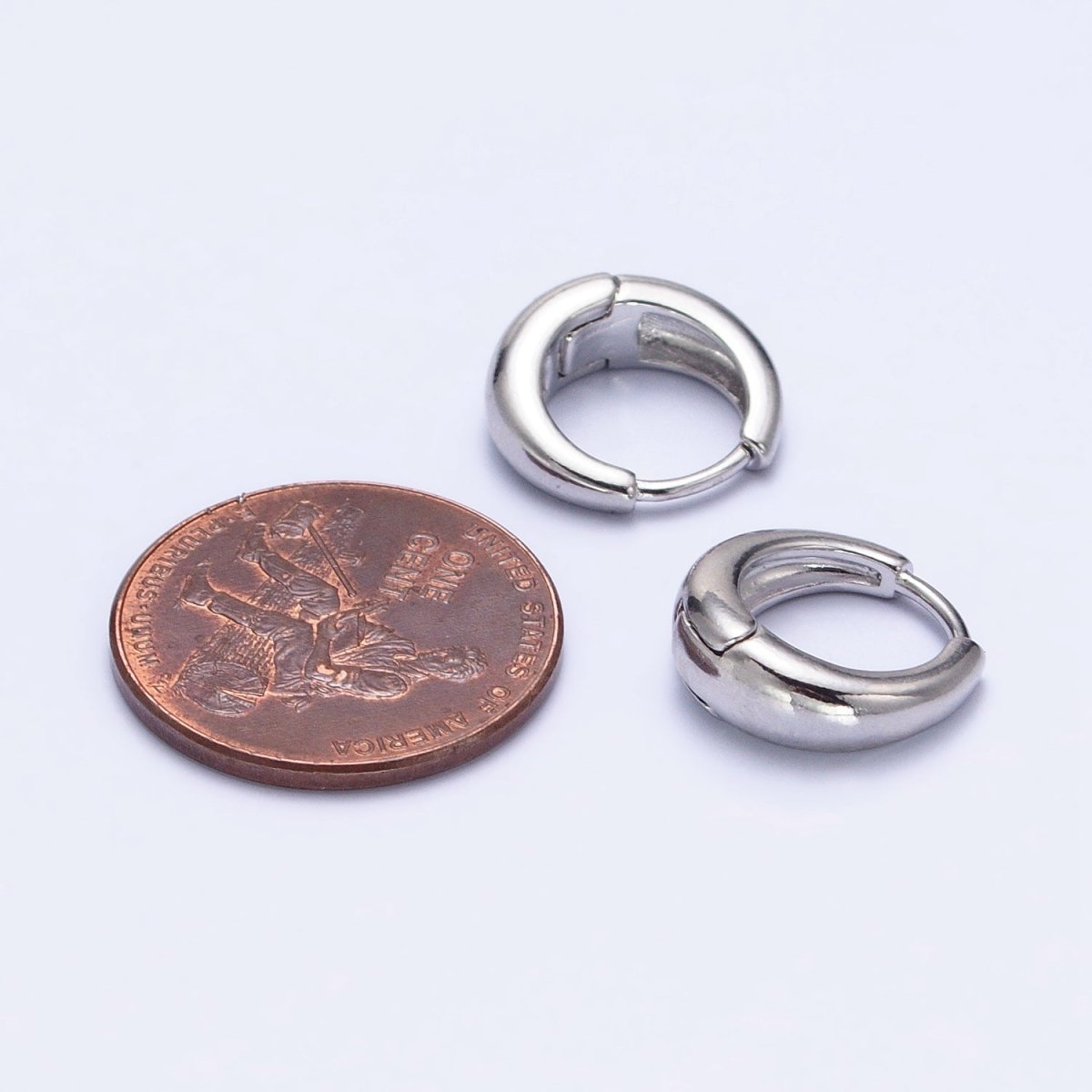 Dainty Silver Huggie Earring Simple Minimalist 14mm Hoop Earring AB730 - DLUXCA