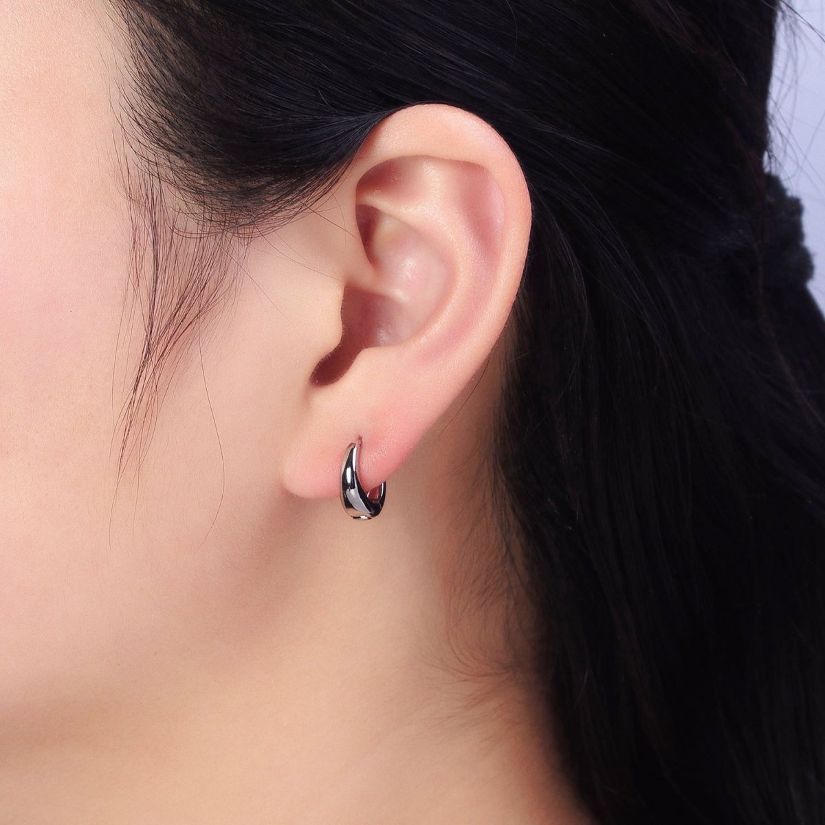 Dainty Silver Huggie Earring Simple Minimalist 14mm Hoop Earring AB730 - DLUXCA