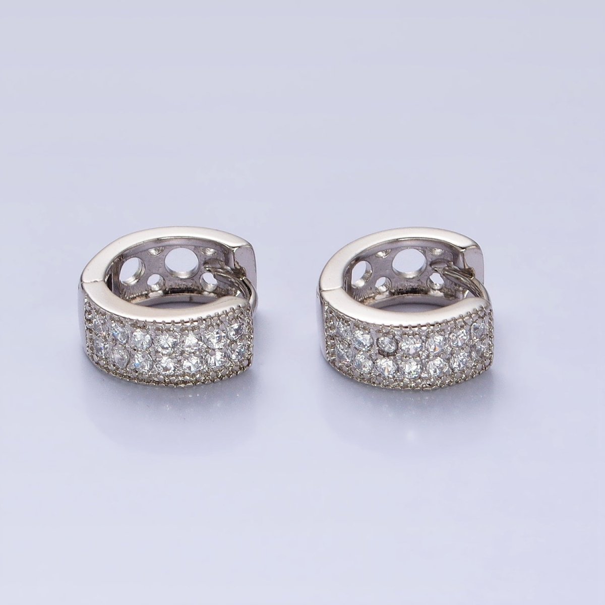 Dainty Silver Huggie Earring with Micro Pave Stone Lever Back Earring AB782 - DLUXCA