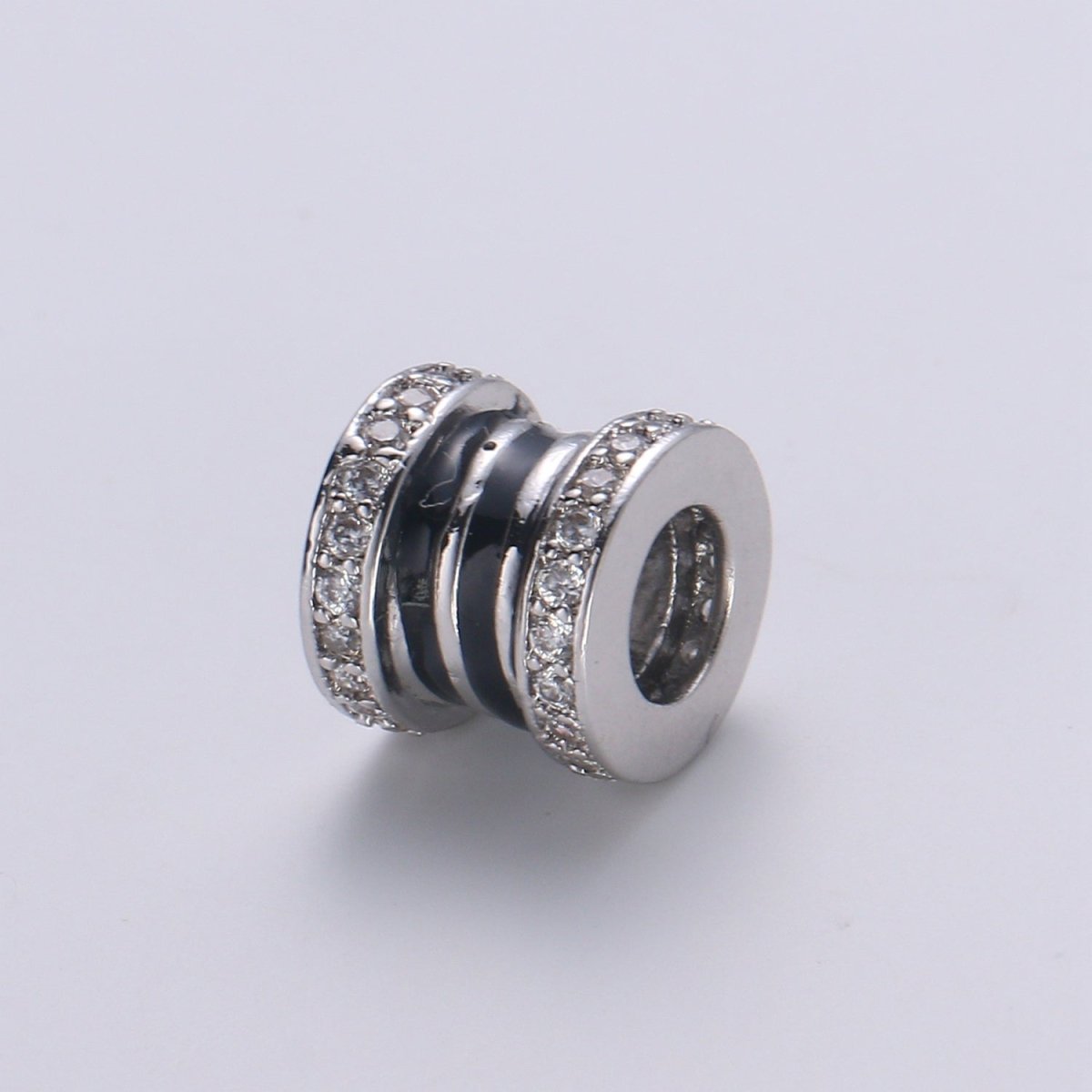 Dainty Silver Round Circle Doubled Ring Beads CZ Tiny Geometric Double Round Jewelry Making Beads B365 - DLUXCA