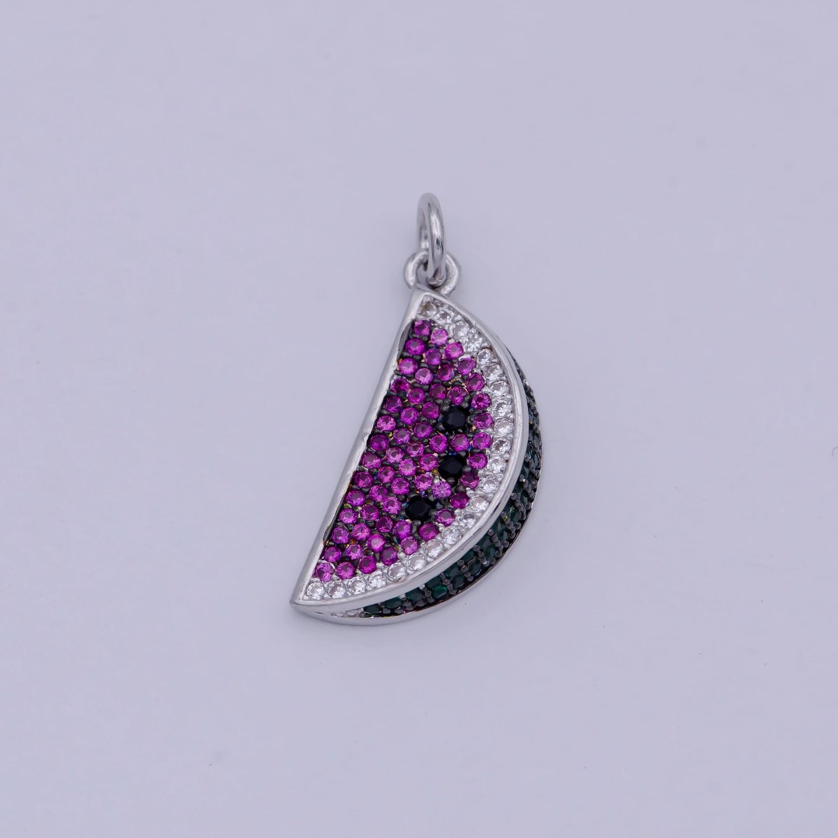 Dainty Silver Watermelon Charm Purple Fruit Bracelet Necklace Earring Anklet Charm in Micro Pave cz Cubic Jewelry, C-832 - DLUXCA