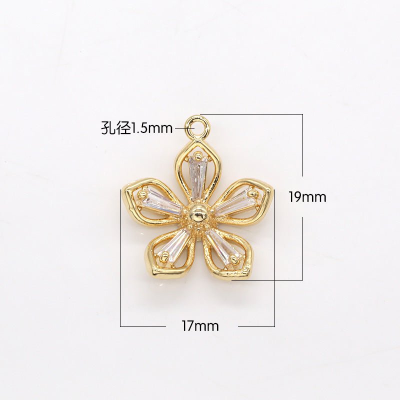 Dainty Single Golden Jasmine Flower Charm CZ Tiny Floral Nature Charm Pendant GP-276 - DLUXCA