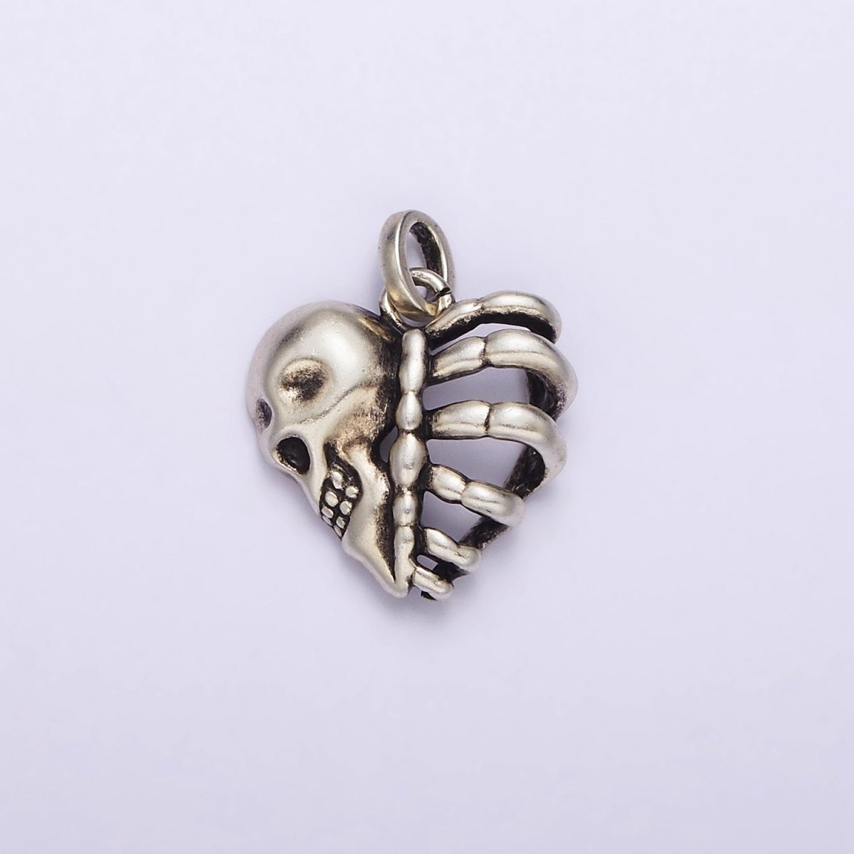 Dainty Skull Heart Charm in 925 Sterling Silver Pendant Halloween Pendant SL-325 - DLUXCA