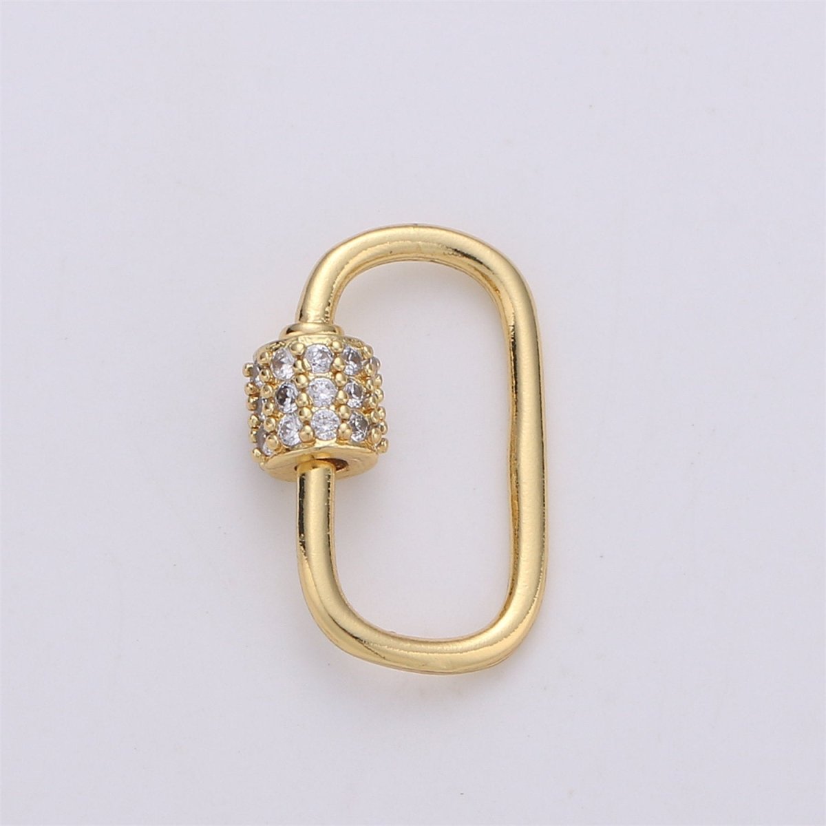 Dainty Small Carabiner Screw Clasp, Screw Clasp Oval, Interlocking Oval Clasp, Pave Oval Shaped Clasps, Gold Color Only K-471 - DLUXCA