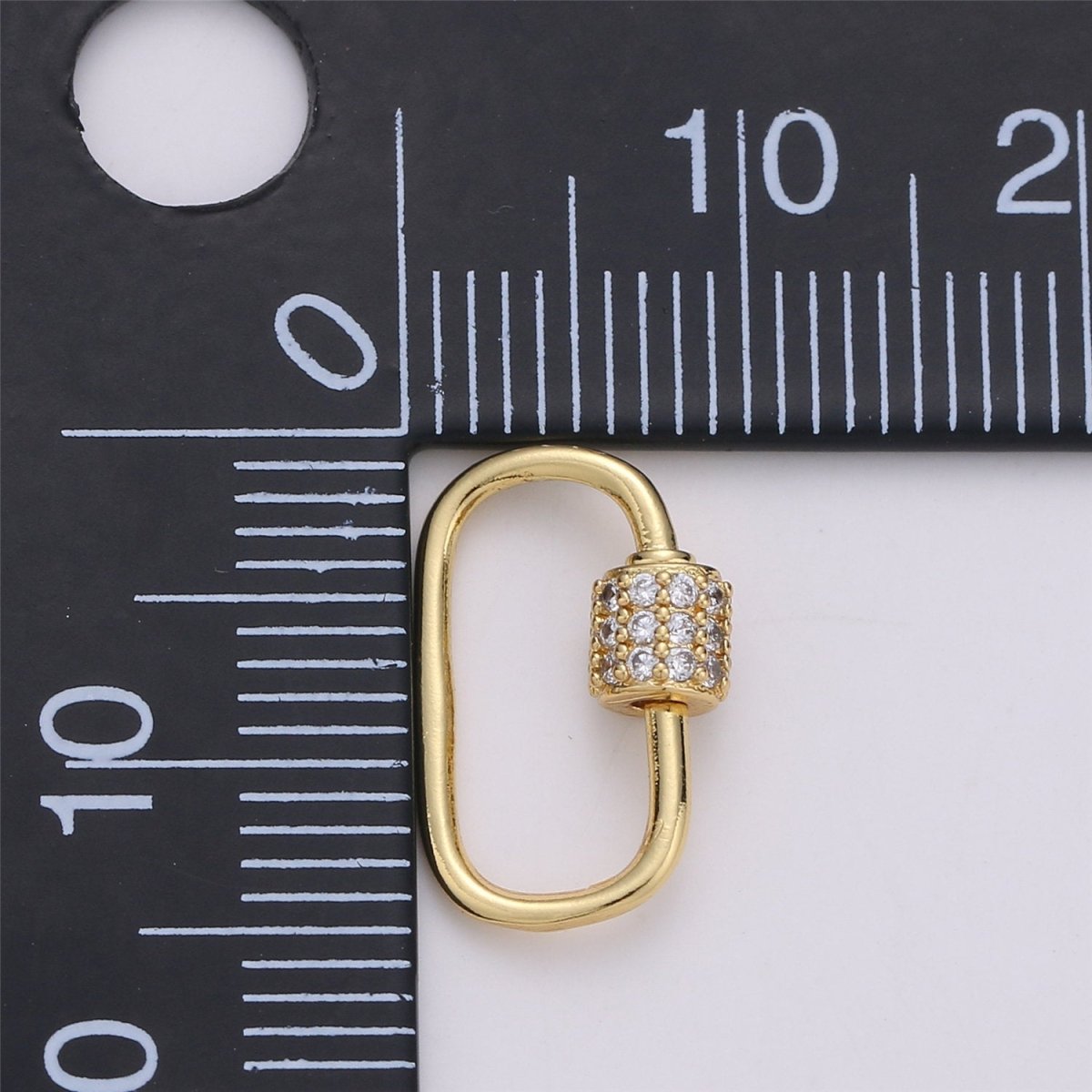 Dainty Small Carabiner Screw Clasp, Screw Clasp Oval, Interlocking Oval Clasp, Pave Oval Shaped Clasps, Gold Color Only K-471 - DLUXCA