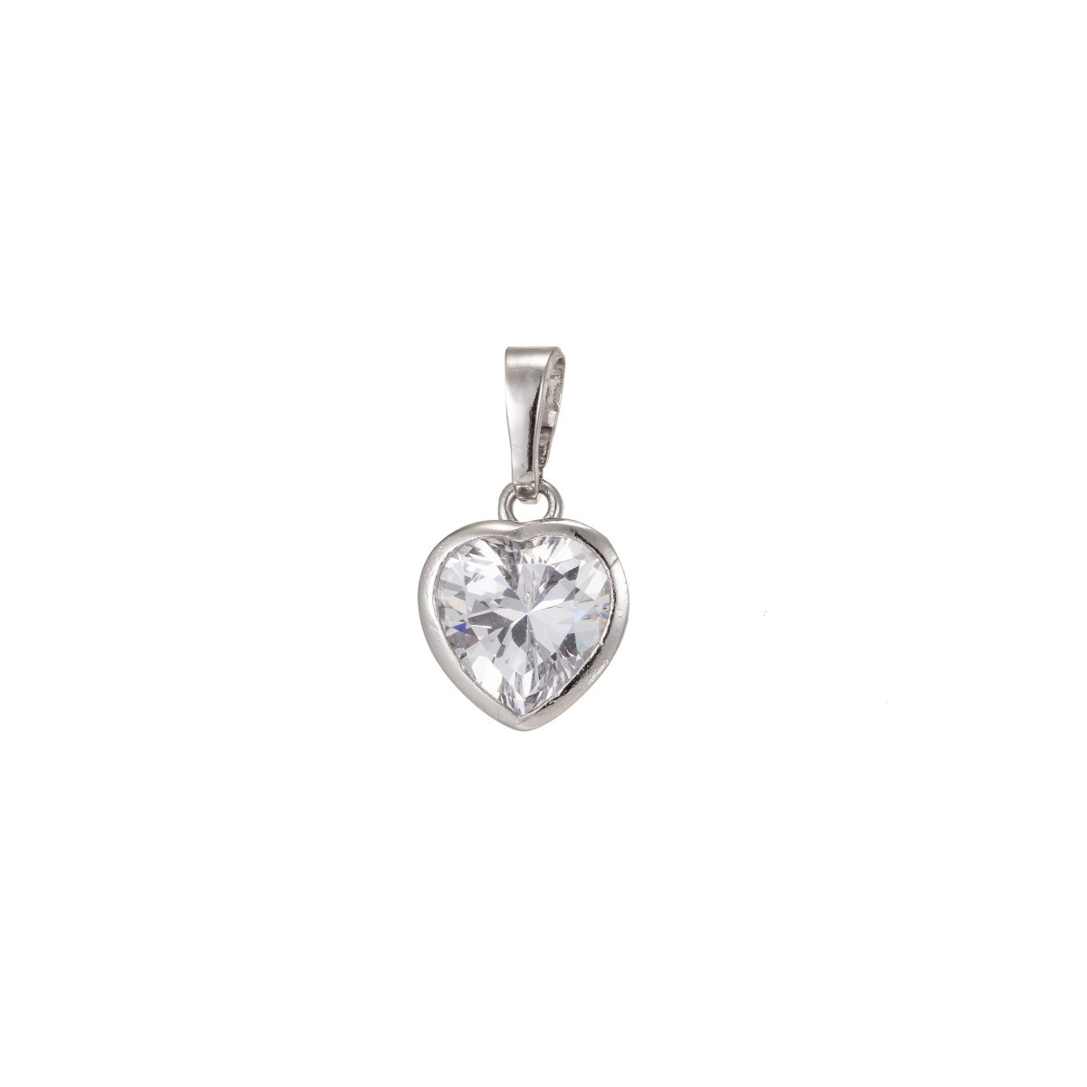 Dainty Solitaire Heart Cubic Zirconia in Bezel Charm Pendant Rhodium Plated for Necklace Earring Bracelet Charm I-211 - DLUXCA