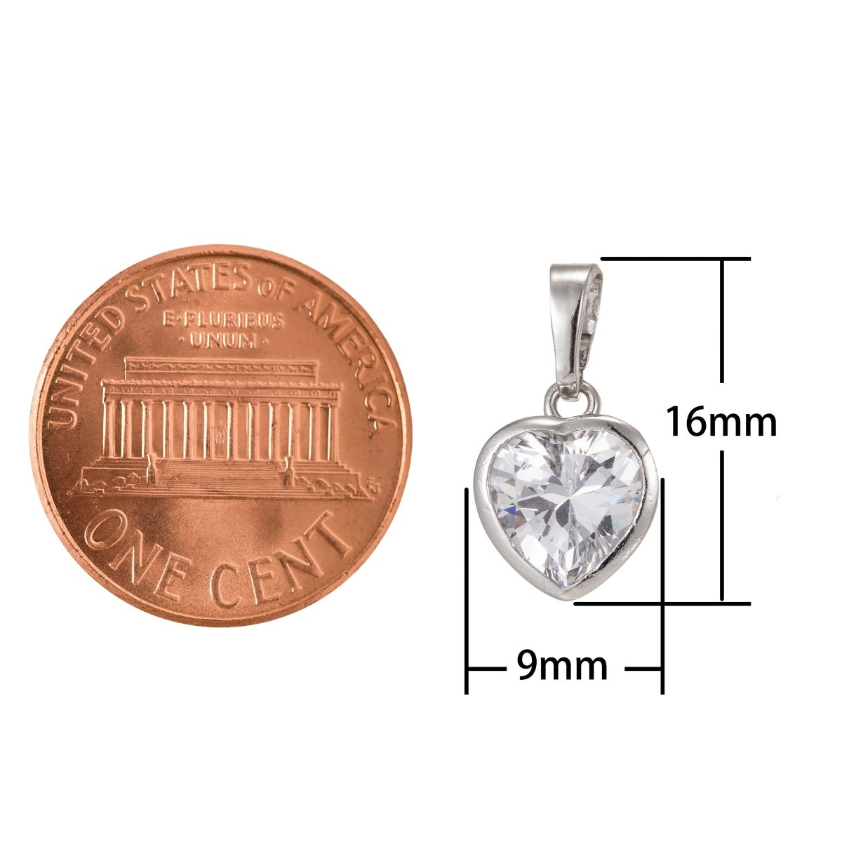 Dainty Solitaire Heart Cubic Zirconia in Bezel Charm Pendant Rhodium Plated for Necklace Earring Bracelet Charm I-211 - DLUXCA