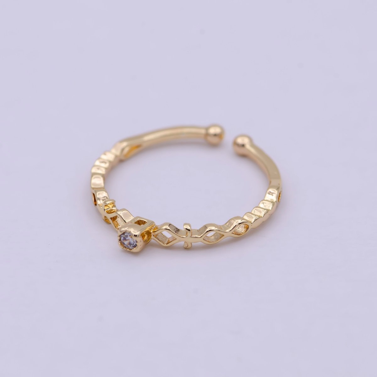 Dainty Solitaire Ring Open Adjustable Gold Ring Jewelry U-219 - DLUXCA