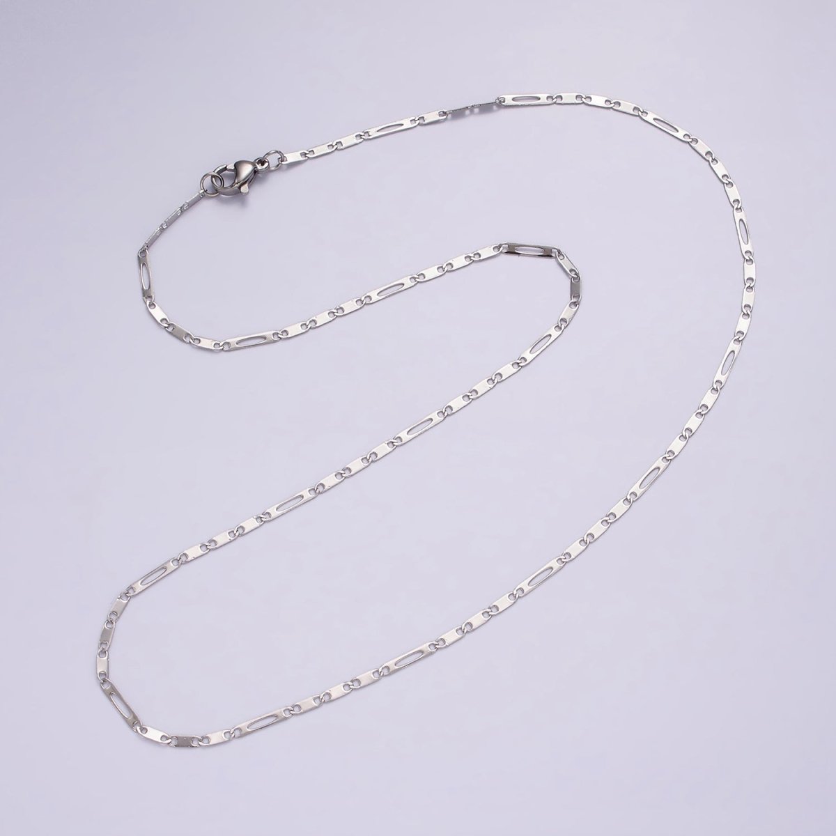 Dainty Stainless Steel 1.7mm Flat Anchor Figaro Chain 18 Inch Necklace in Silver | WA-2376 - DLUXCA