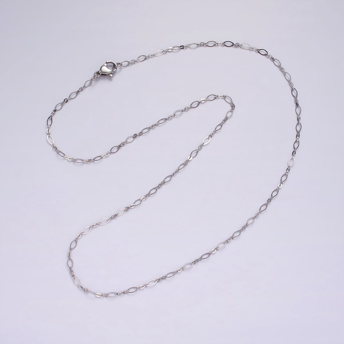 Dainty Stainless Steel 2.4mm Oval Cable Long and Short Fancy Chain 18 Inch Necklace in Silver | WA-2384 - DLUXCA