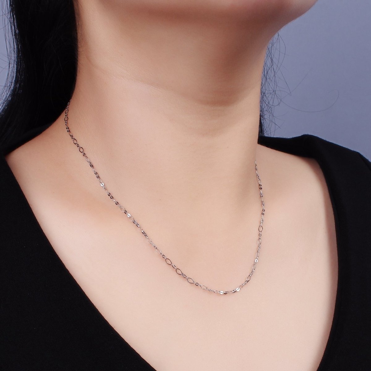 Dainty Stainless Steel 2.4mm Oval Cable Long and Short Fancy Chain 18 Inch Necklace in Silver | WA-2384 - DLUXCA