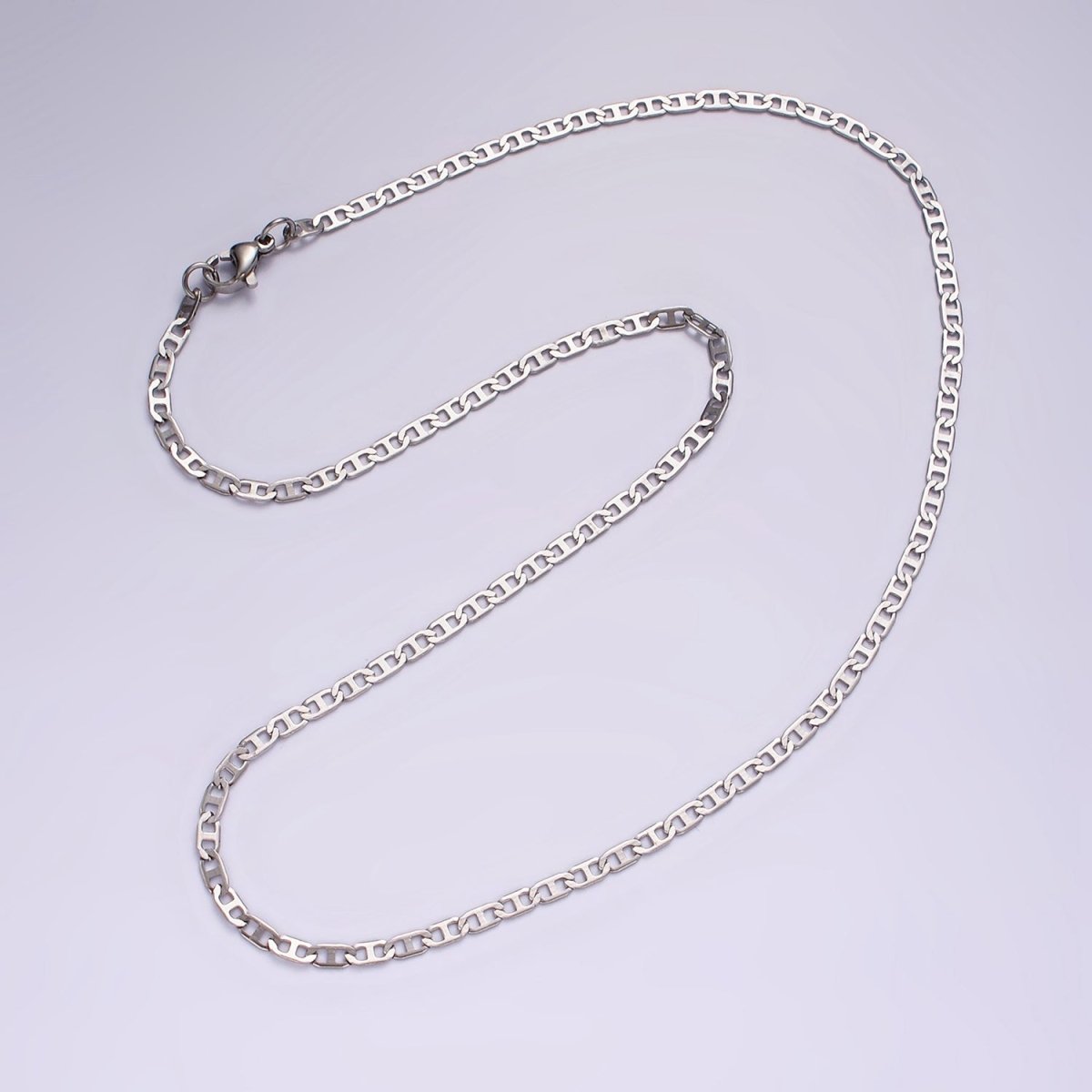 Dainty Stainless Steel 2.6mm Flat Anchor Chain 18 Inch Necklace in Silver | WA-2379 - DLUXCA