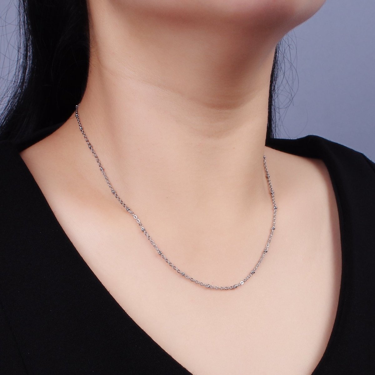Dainty Stainless Steel 2mm Satellite Chain 18 Inch Necklace in Silver | WA-2385 - DLUXCA