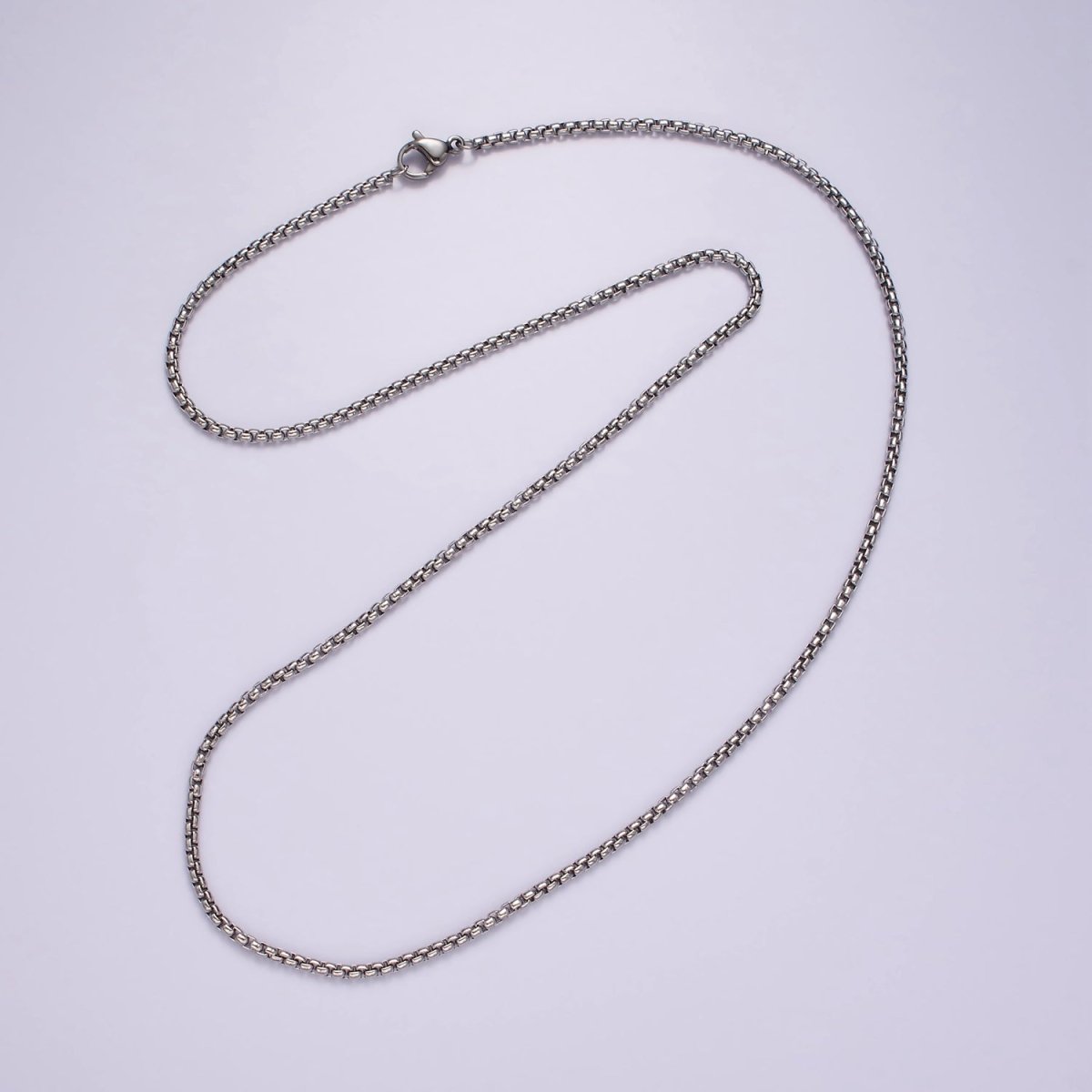 Dainty Stainless Steel Box Chain Necklace 19.5 inch in Silver | WA-2400 - DLUXCA