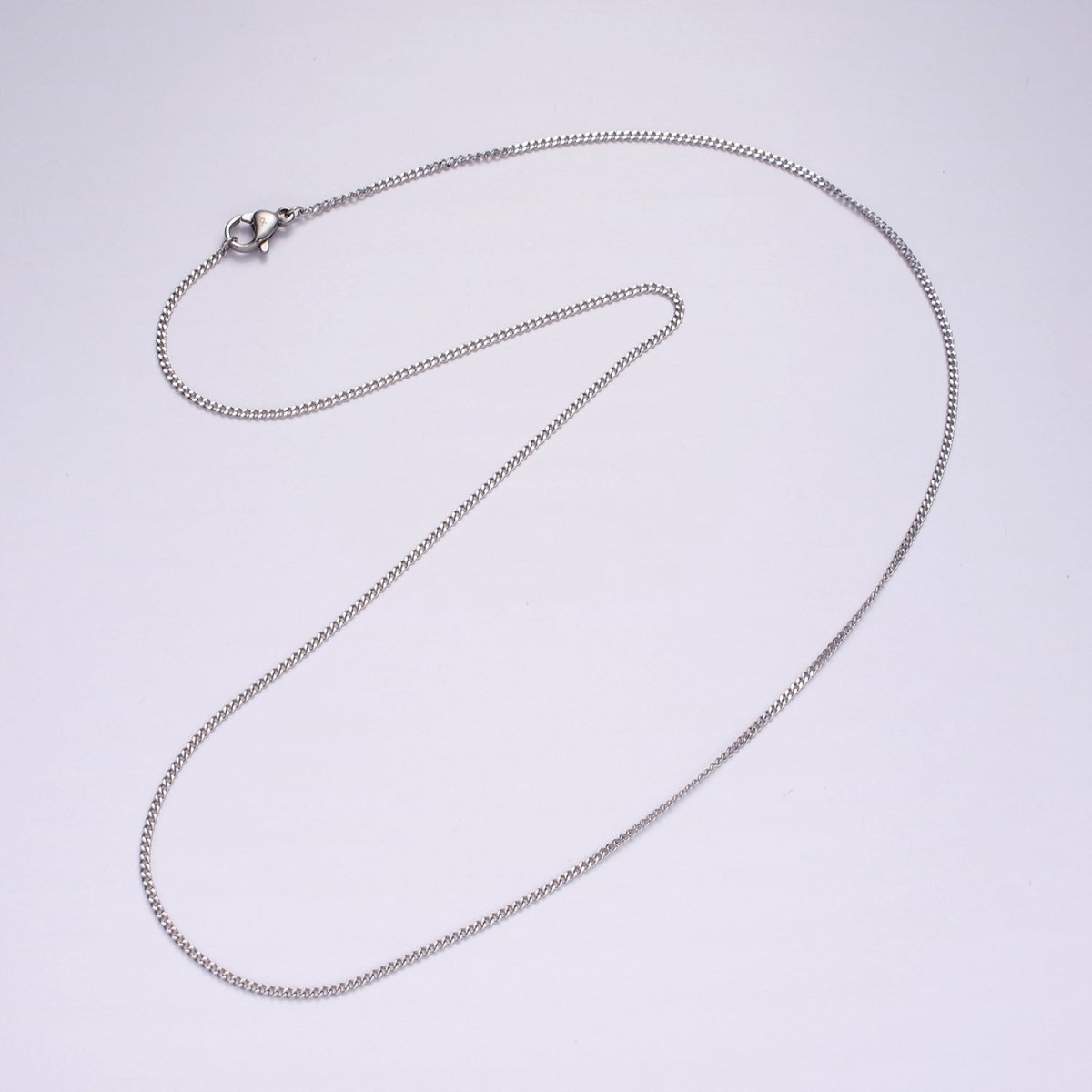 Dainty Stainless Steel Curb Chain Necklace 20 inch in Silver | WA-2403 - DLUXCA