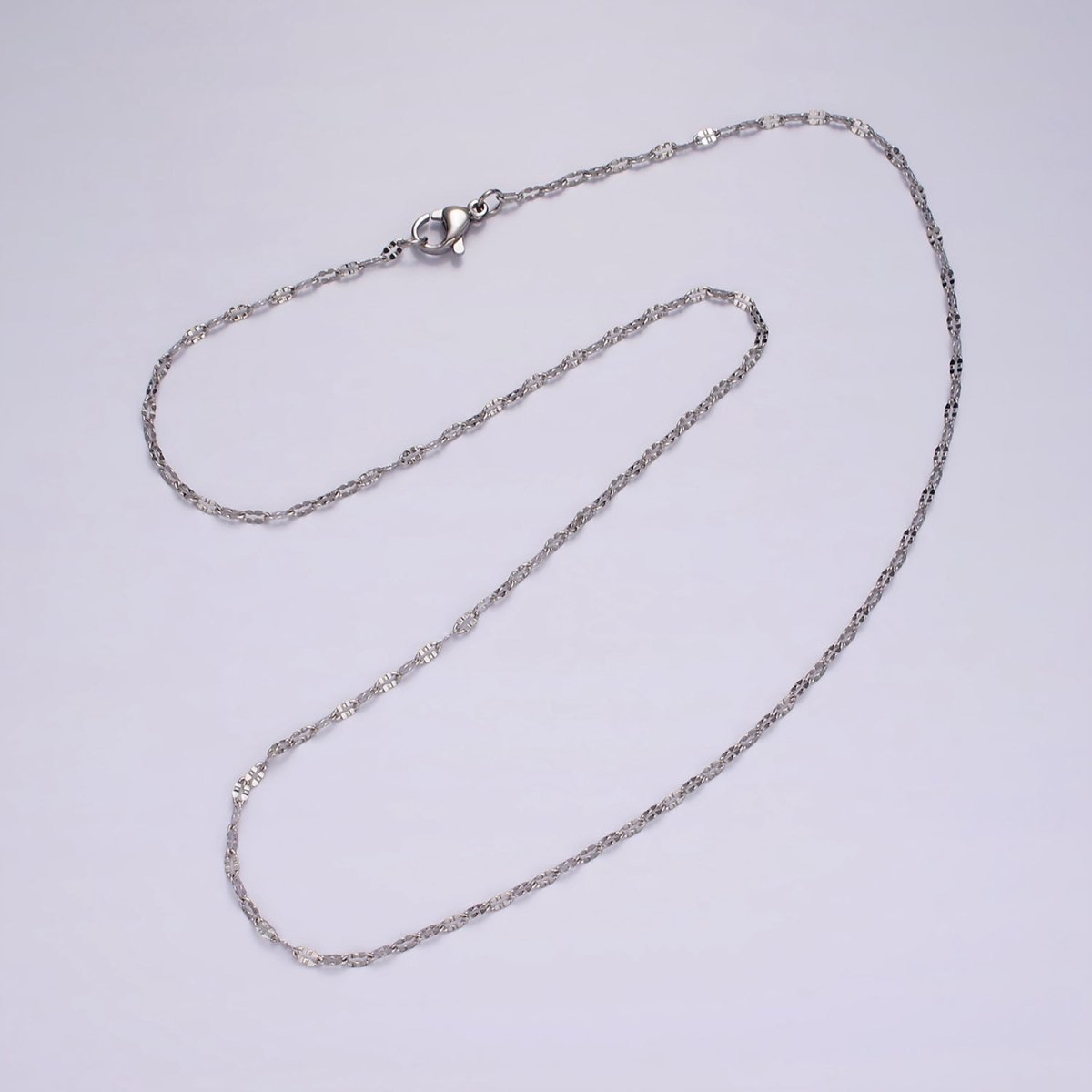 Dainty Stainless Steel Sunburst Diamond Cut Cable Chain Necklace 18 inch in Silver | WA-2392 - DLUXCA