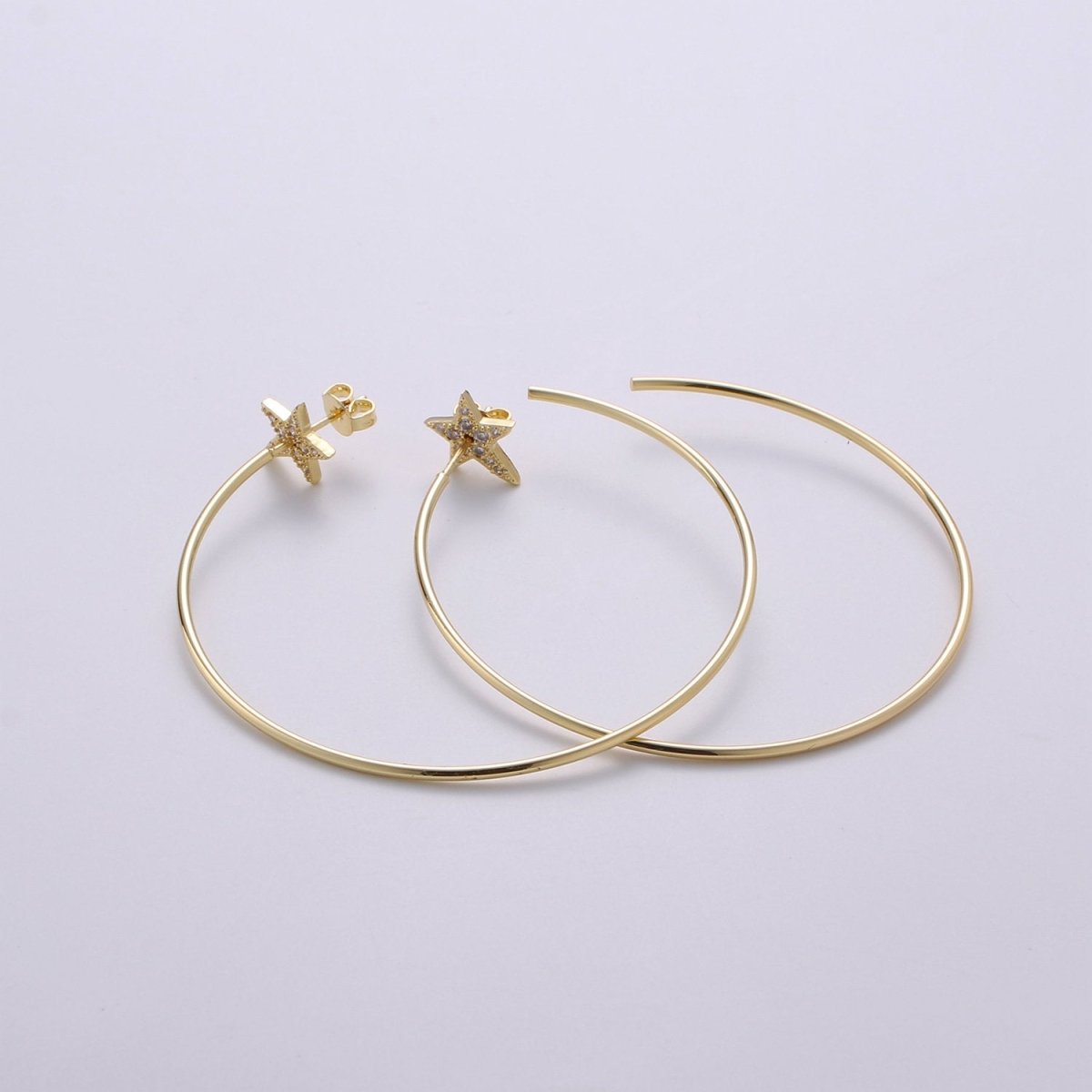 Dainty Star Hoop Earrings, Gold Vermeil Earrings Minimalist Earrings, Classic Thin Hoops, Thin, Lightweight Every day Earring for Gift Q-194 - DLUXCA