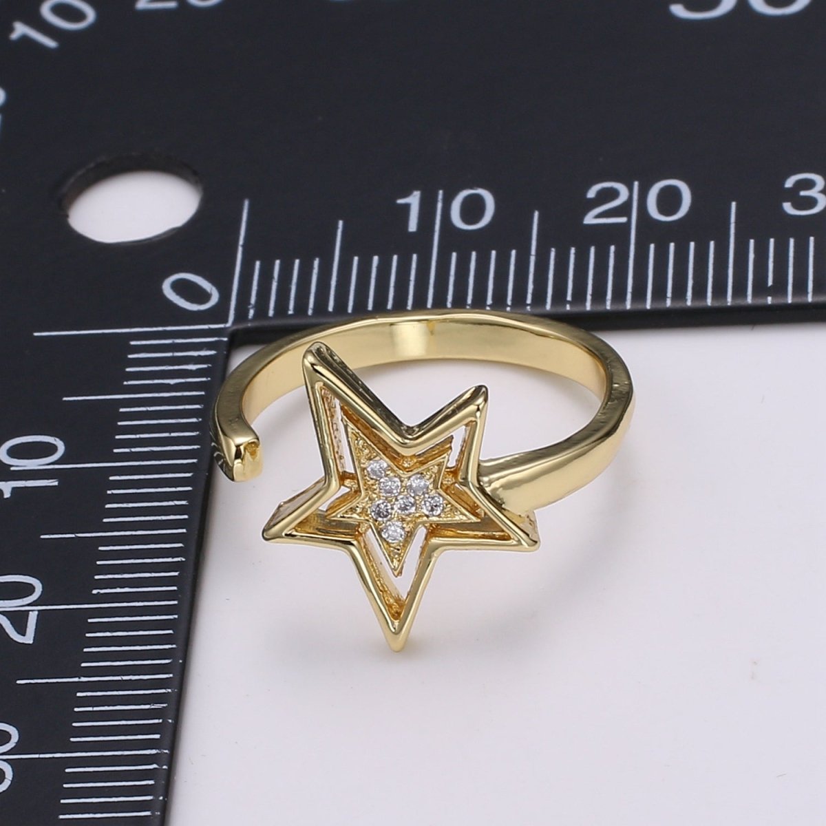 Dainty Star Ring 24K Gold Ring, CZ Celestial Ring Open Adjustable Gold Ring, Simple Gold Band R504 - DLUXCA