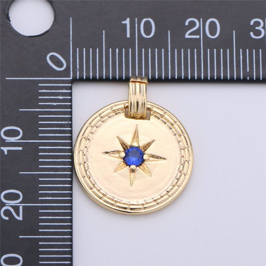 Dainty Starburst Pendant Gold Filled North Star Charm Minimalist Crystal Coin Medallion Pendant for Necklace Earring Supply I-258 - DLUXCA