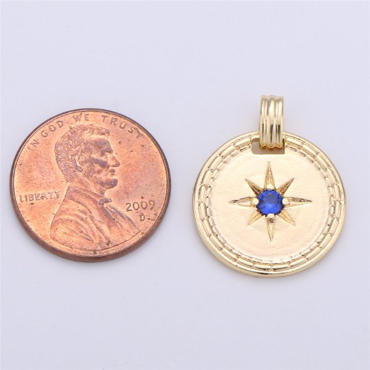 Dainty Starburst Pendant Gold Filled North Star Charm Minimalist Crystal Coin Medallion Pendant for Necklace Earring Supply I-258 - DLUXCA