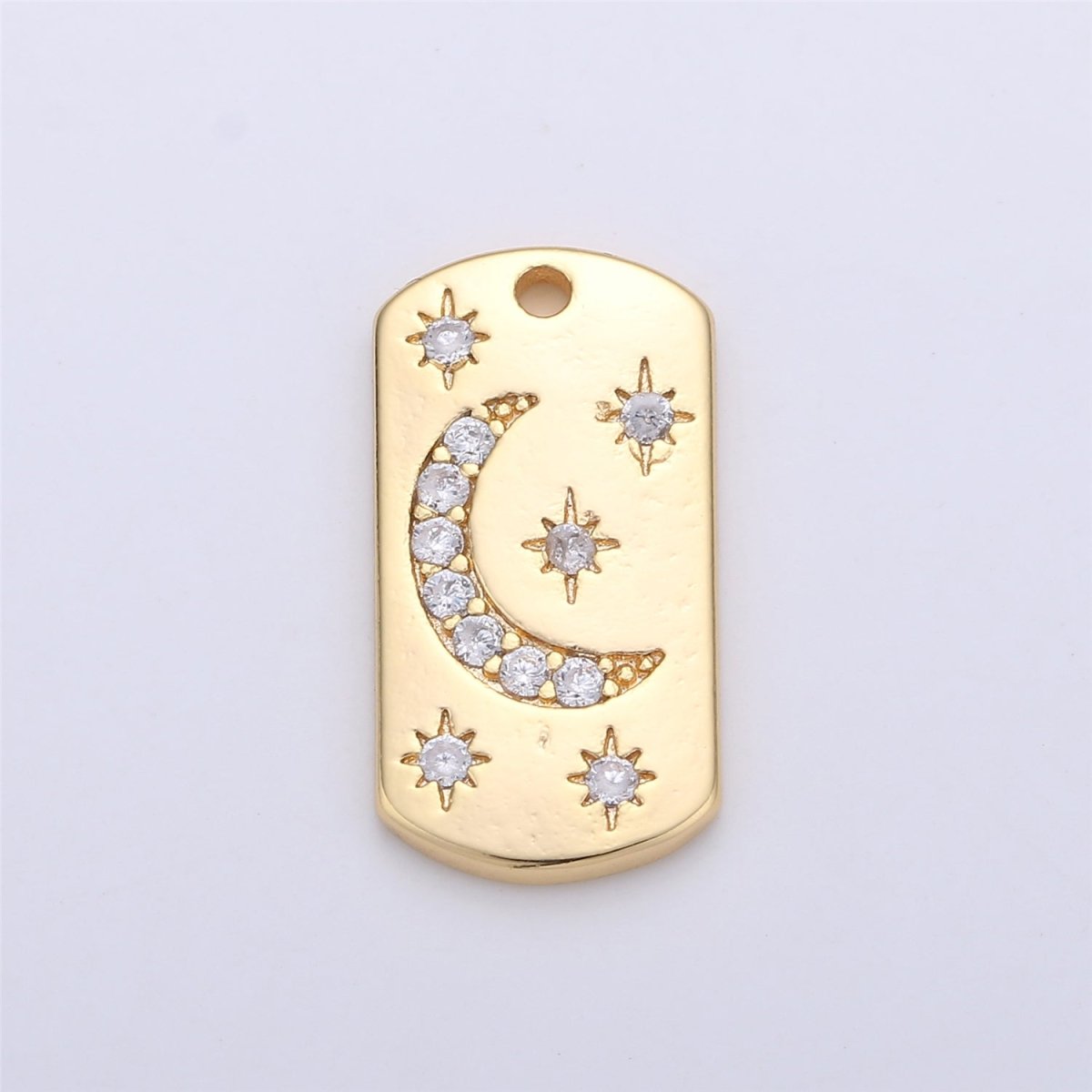 Dainty STARBURST Tag Pendant- 18k Gold Fill CZ North Star Charm, Textured Disc, Celestial Pendant, Micro Pave Charm C-678 - DLUXCA