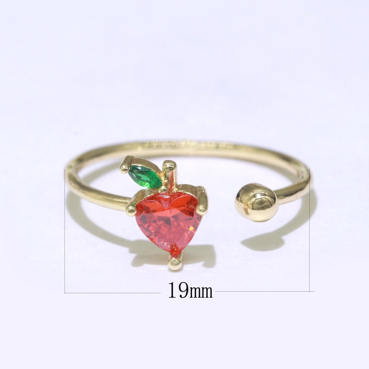 Dainty Strawberry ring, Gold Mini Fruit Ring, Dainty Stackable Rings, Open Adjustable Ring Crystal Tropical Fruits Ring O-451 - DLUXCA