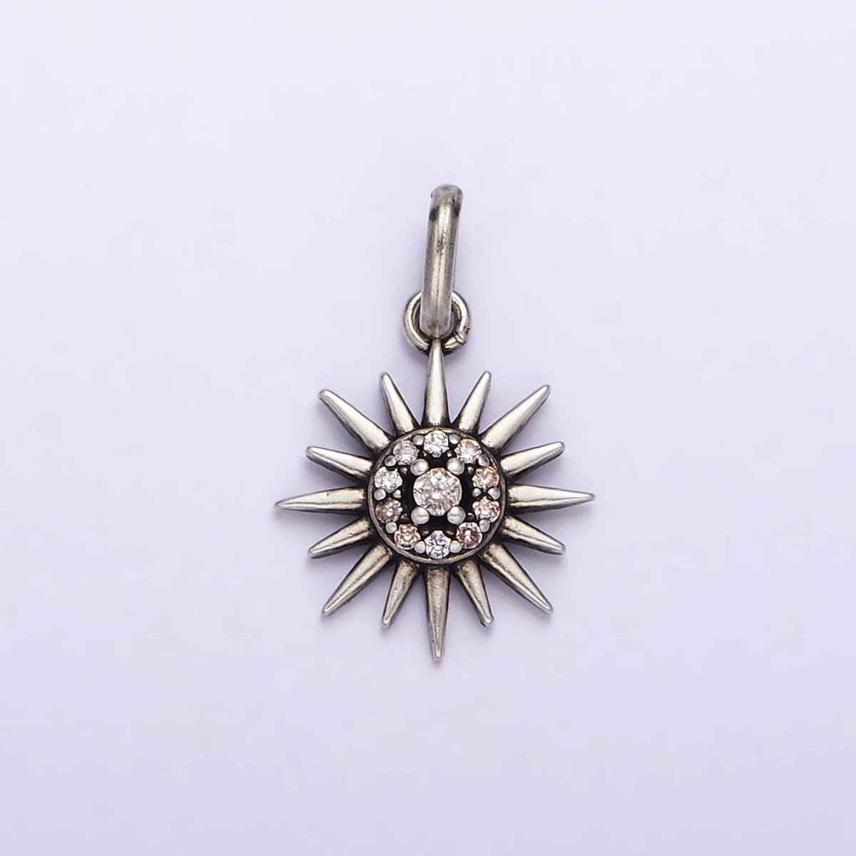 Dainty Sun Charm in 925 Sterling Silver Pendant Micro Pave Sun Ray Celestial Jewelry SL-302 - DLUXCA