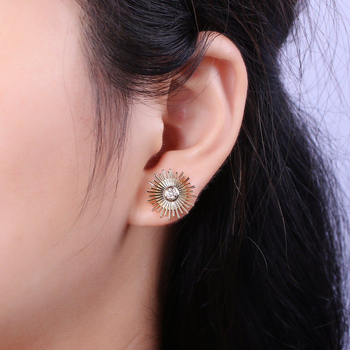 Dainty Sun earrings • sunburst stud earrings • gold sun earrings • gold stud earrings • Cz Everday earrings • small earrings T-234 - DLUXCA