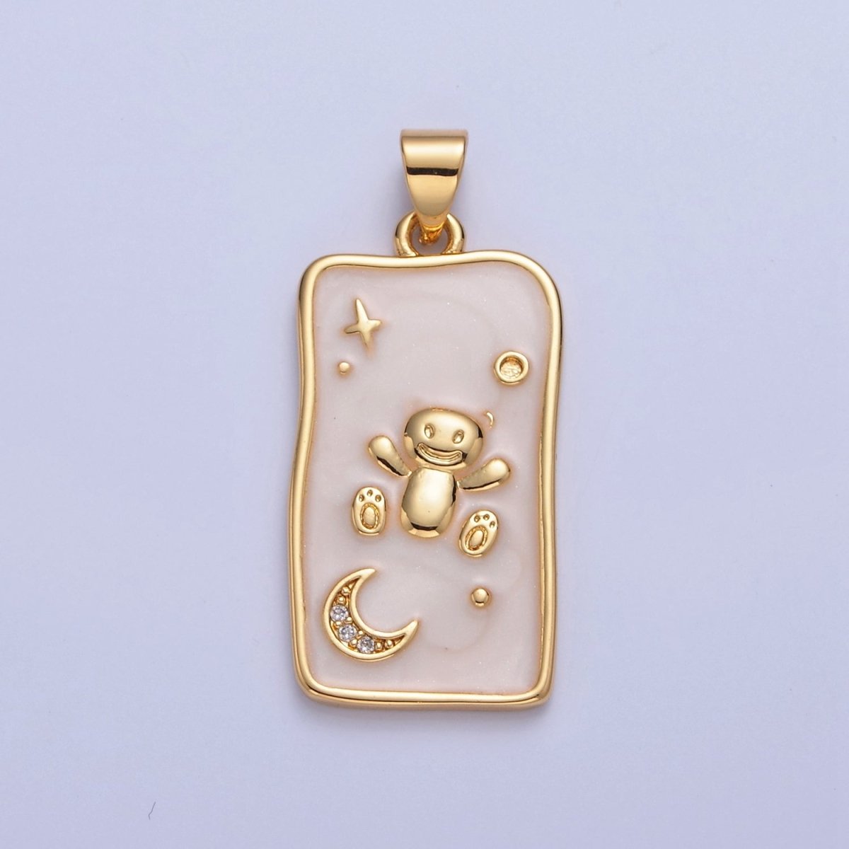 Dainty Tag Teddy Bear in the Space with Crescent Moon star Pendant I-306 - DLUXCA