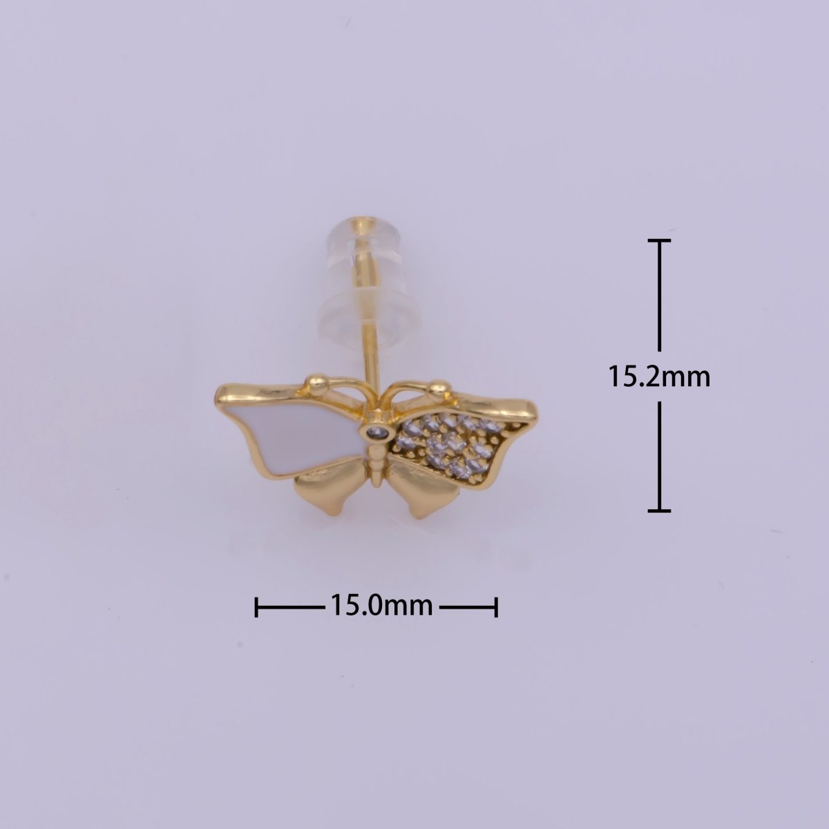 Dainty Teal, White Enamel, Crystal Zirconia CZ Butterfly Wings Gold Stud Earrings | T-225 T-226 - DLUXCA
