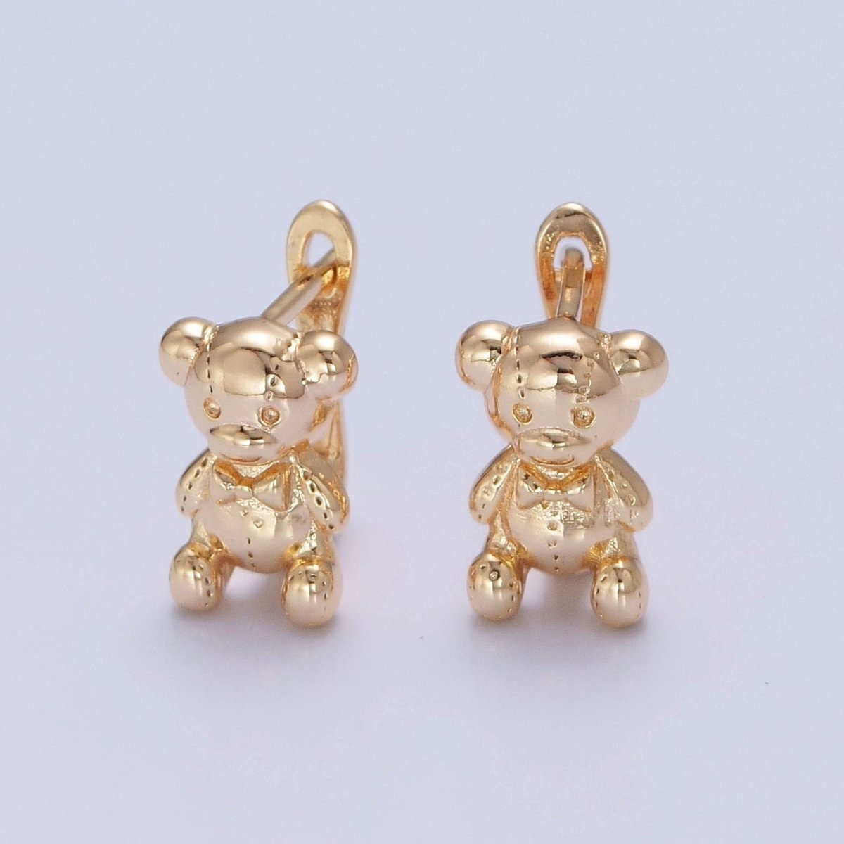 Dainty Teddy Bear Huggie Earring Gold Hoop Earring T-441 - DLUXCA
