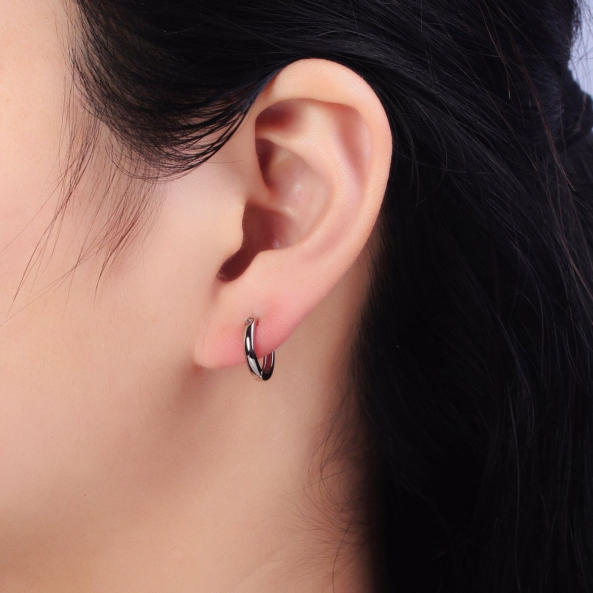 Dainty Thin 12mm Cartilage Minimalist Silver Huggie Earrings | AB267 - DLUXCA