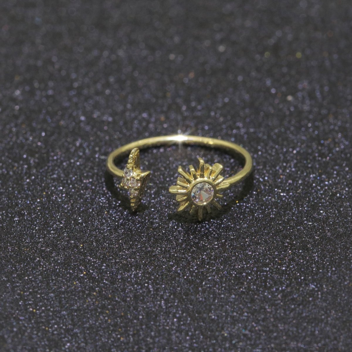 Dainty Thunder Sun Ring Open Adjustable Ring Gold Filled Celestial Jewelry O-493 - DLUXCA