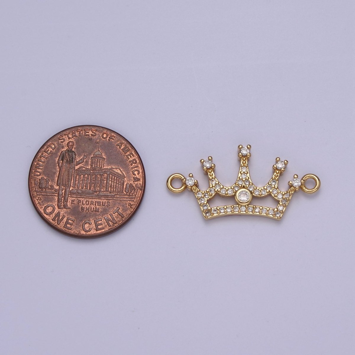 Dainty Tiara Charm Connector in 24k Gold Filled Micro Pave Princess Crown Gift Bracelet Jewelry Making Supply N-120 - DLUXCA