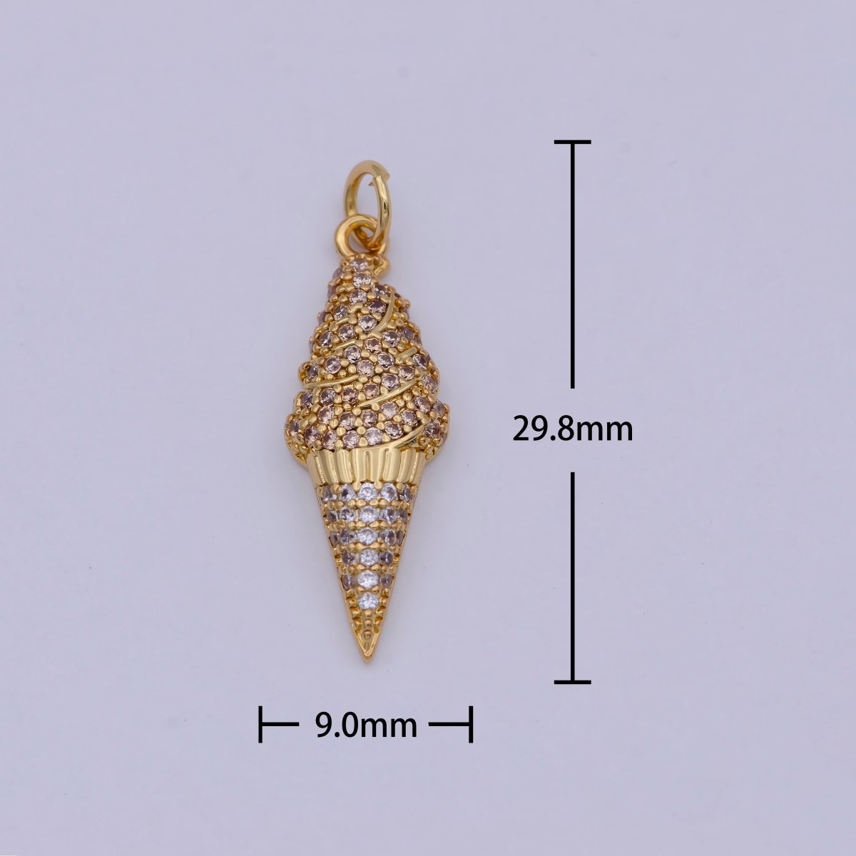 Dainty Tiny 24k Gold Filled Ice Cream Cone Charm micro Pave Charm Necklace Pendant Earring Bracelet Foodies McD Dessert Junk Food Charm, C-831 - DLUXCA