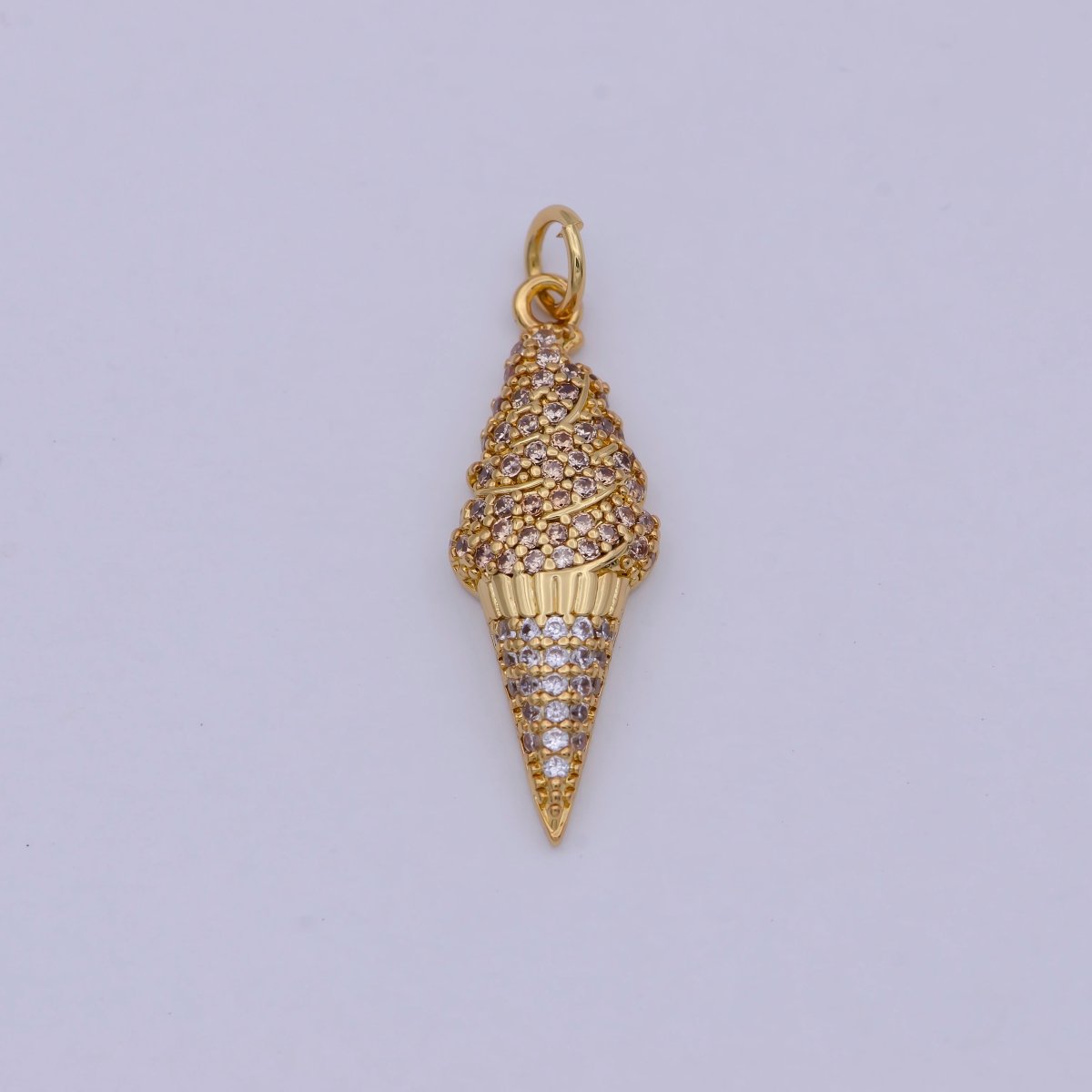 Dainty Tiny 24k Gold Filled Ice Cream Cone Charm micro Pave Charm Necklace Pendant Earring Bracelet Foodies McD Dessert Junk Food Charm, C-831 - DLUXCA