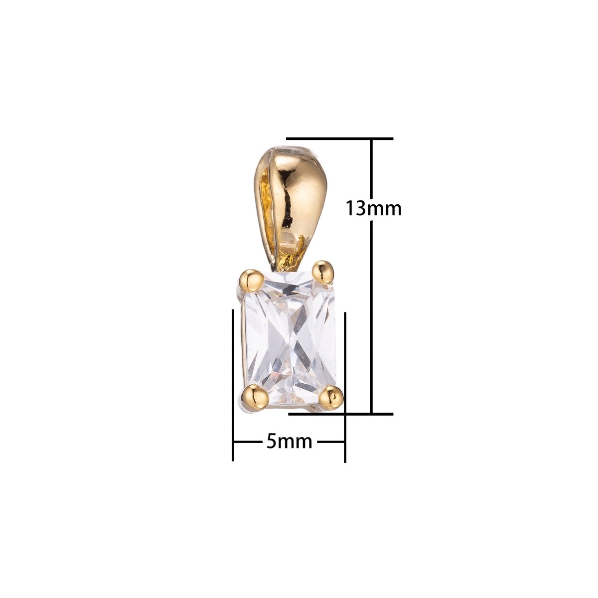 Dainty Tiny Delicate Emerald Cut Charm CZ gold filled set with cubic zirconia accent 5mmx13mm for Bracelet Necklace Earring Jewelry making E-435 - DLUXCA