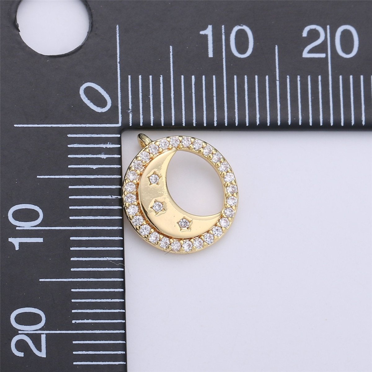 Dainty Tiny Small 14k gold filled Crescent Moon Pendant, Celestial Jewelry Cubic Star Disc Round Pendant for Necklace Earring component C-129 - DLUXCA