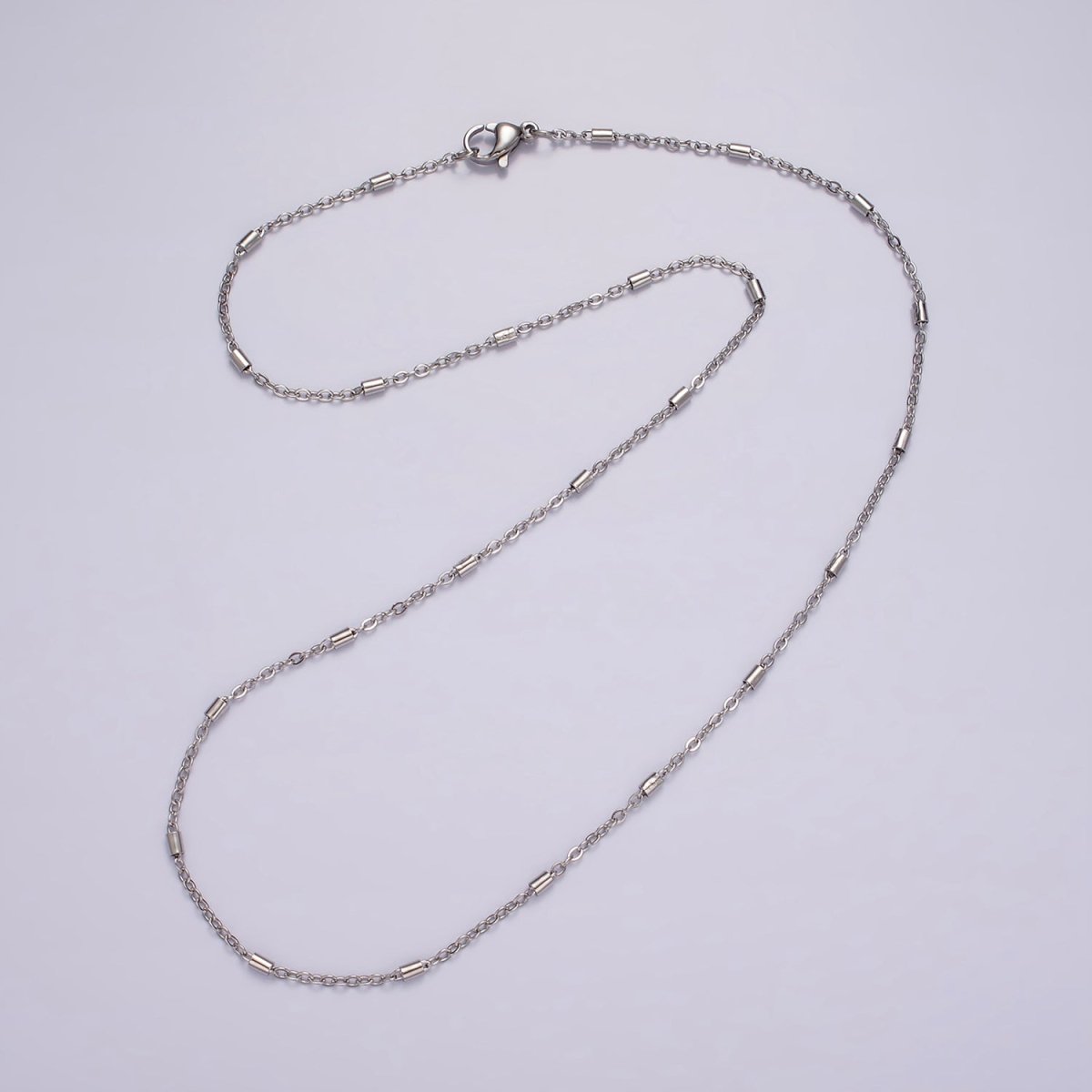 Dainty Tube Satellite Chain Necklace Stainless Steel 18 inch Tube cable Link Necklace in Silver | WA-2386 - DLUXCA