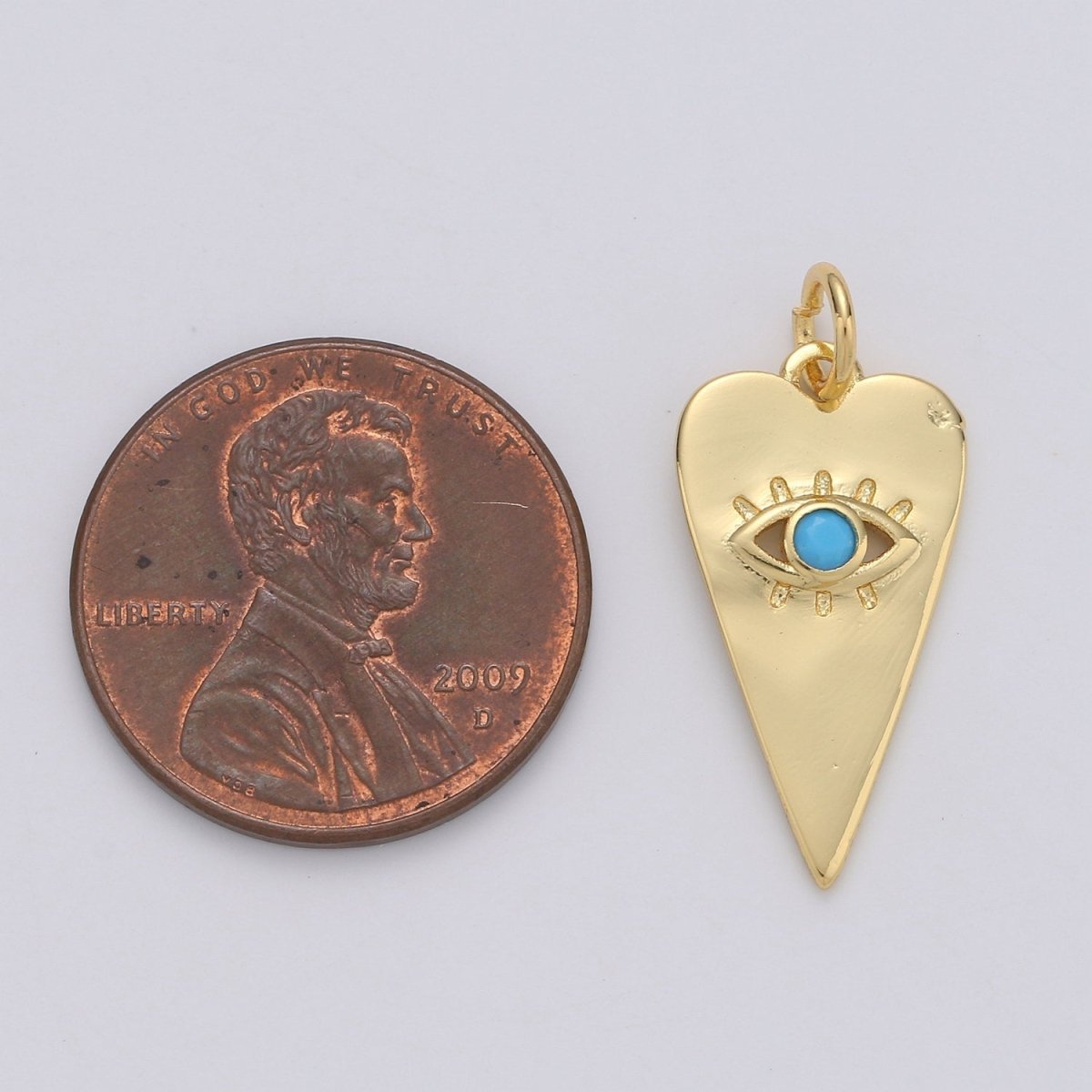 Dainty Turquoise Evil Eye Charm - 14k Gold Filled heart shaped Charm Gold Greek eye of Ra pendant D-124 D-125 - DLUXCA