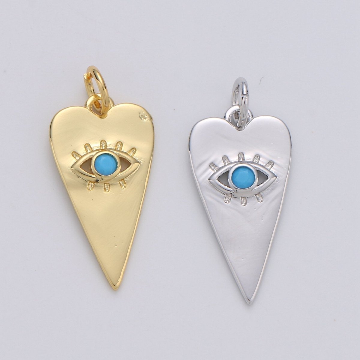 Dainty Turquoise Evil Eye Charm - 14k Gold Filled heart shaped Charm Gold Greek eye of Ra pendant D-124 D-125 - DLUXCA