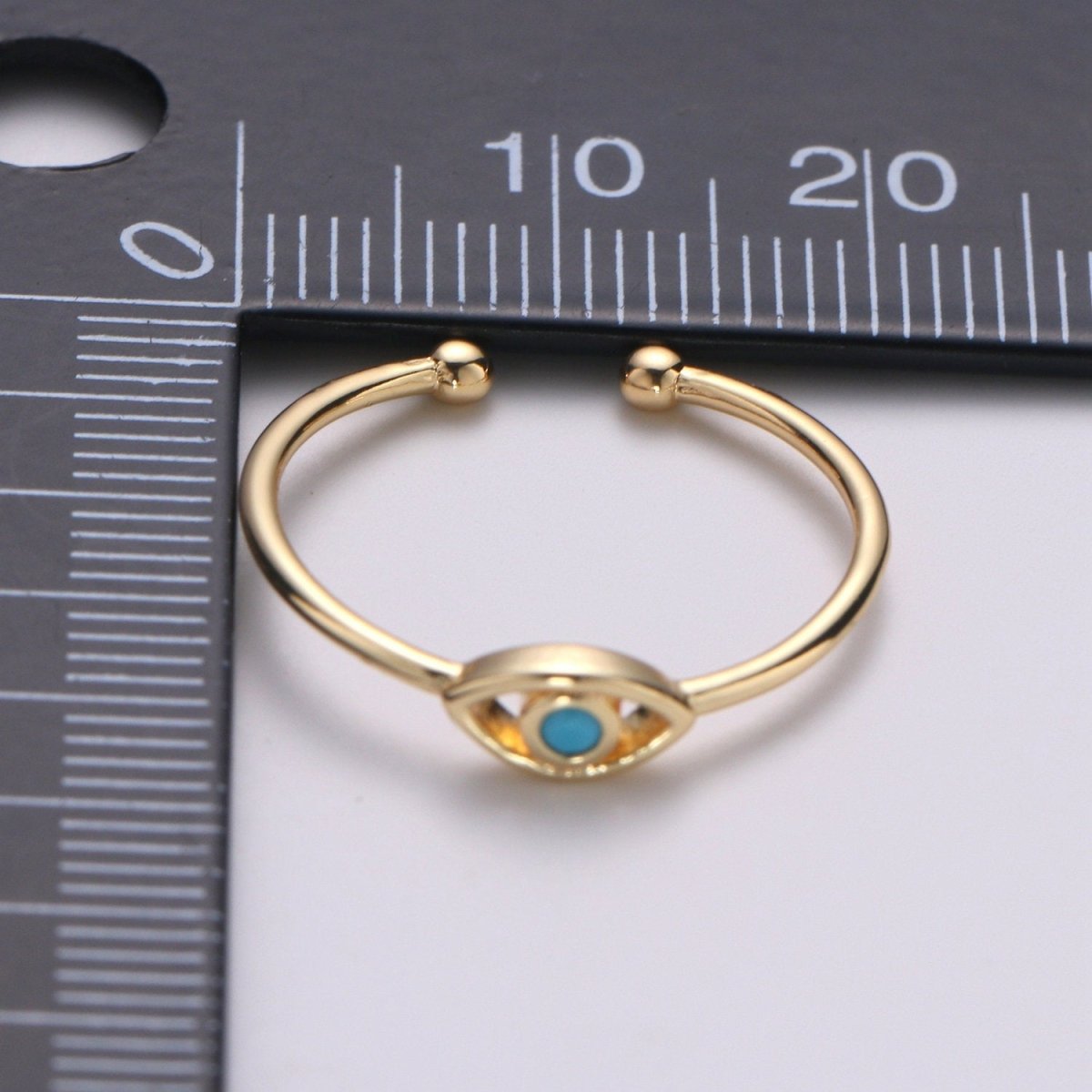 Dainty Turquoise Evil Eye Stacking Ring, Gold Minimalist Ring, Simple Open Ring, Thin Adjustable Ring, Amulet Jewelry Gift for her R-142 O-465 - DLUXCA