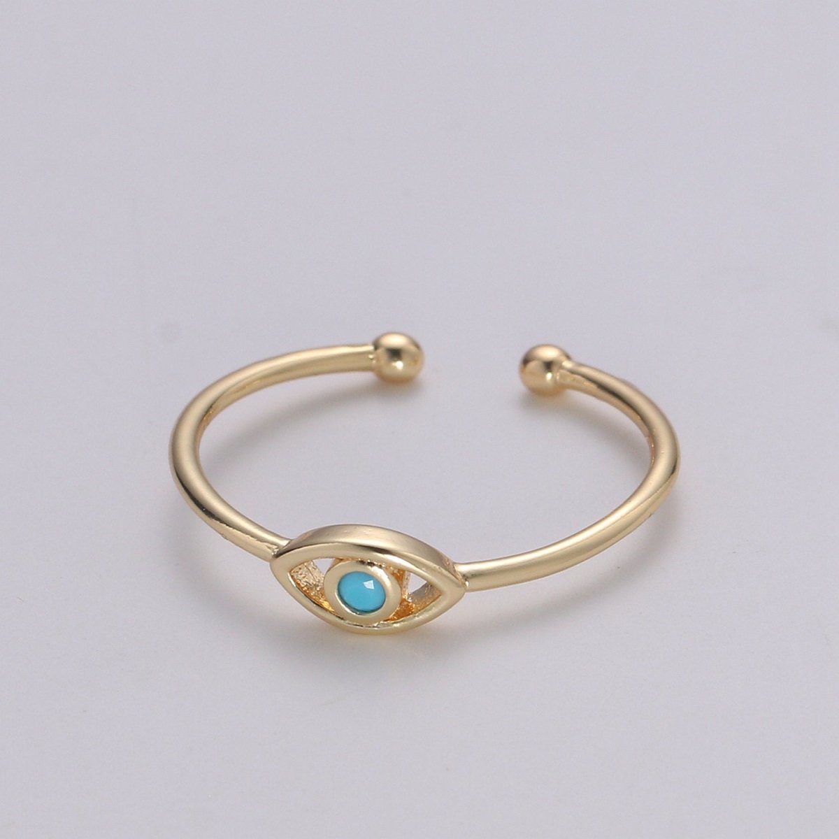 Dainty Turquoise Evil Eye Stacking Ring, Gold Minimalist Ring, Simple Open Ring, Thin Adjustable Ring, Amulet Jewelry Gift for her R-142 O-465 - DLUXCA