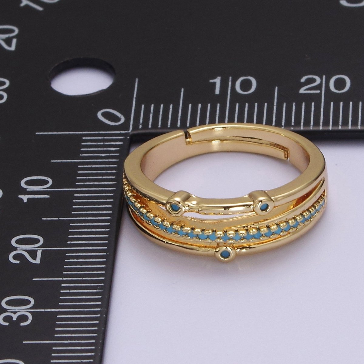 Dainty Turquoise Gold Band Ring Thin Adjustable Band Yellow Gold Ring S-519 - DLUXCA