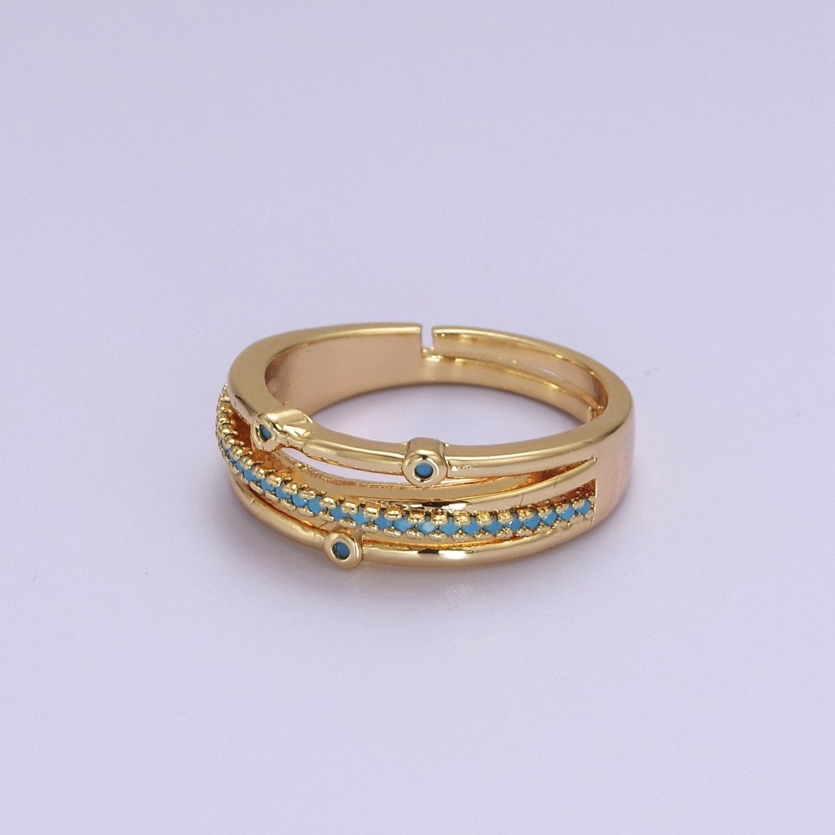 Dainty Turquoise Gold Band Ring Thin Adjustable Band Yellow Gold Ring S-519 - DLUXCA