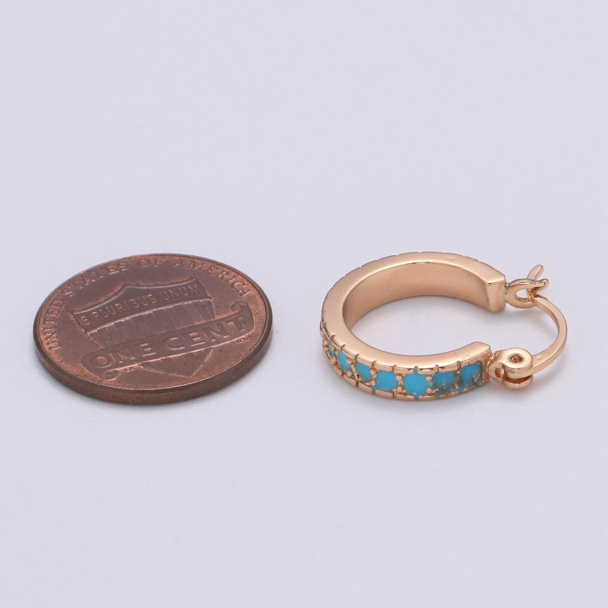 Dainty Turquoise Hoop Cz Earring Gold Filled Earring Everyday Wear Minimalist Jewelry P-180 - DLUXCA