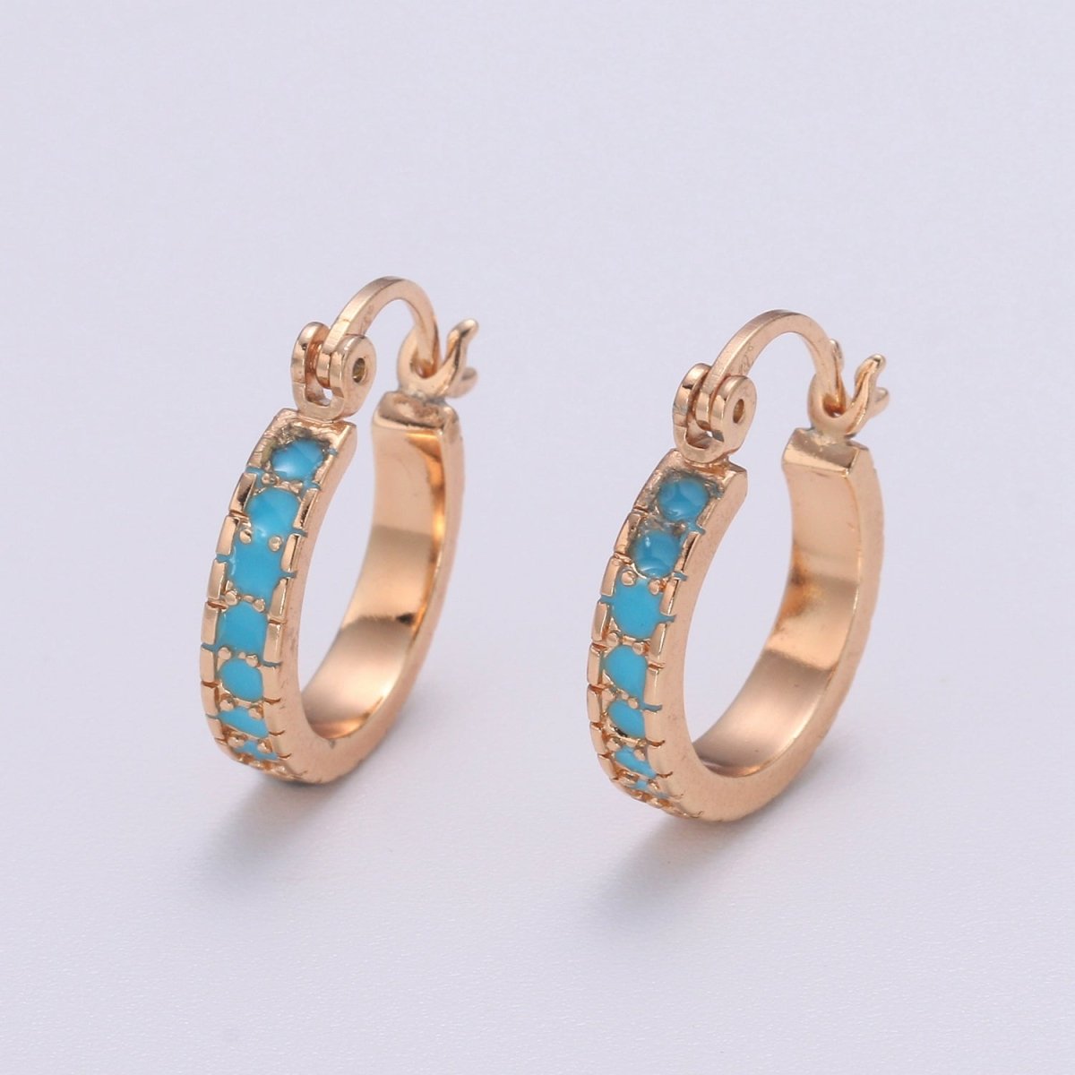 Dainty Turquoise Hoop Cz Earring Gold Filled Earring Everyday Wear Minimalist Jewelry P-180 - DLUXCA