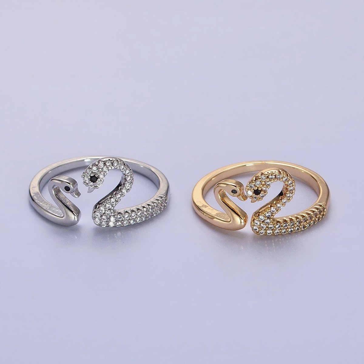 Dainty Two Swan Gold Ring, Adjustable Silver Swan Bird Ring Jewelry, Mother Daughter CZ Open Gold Ring Y-619 Y-620 - DLUXCA